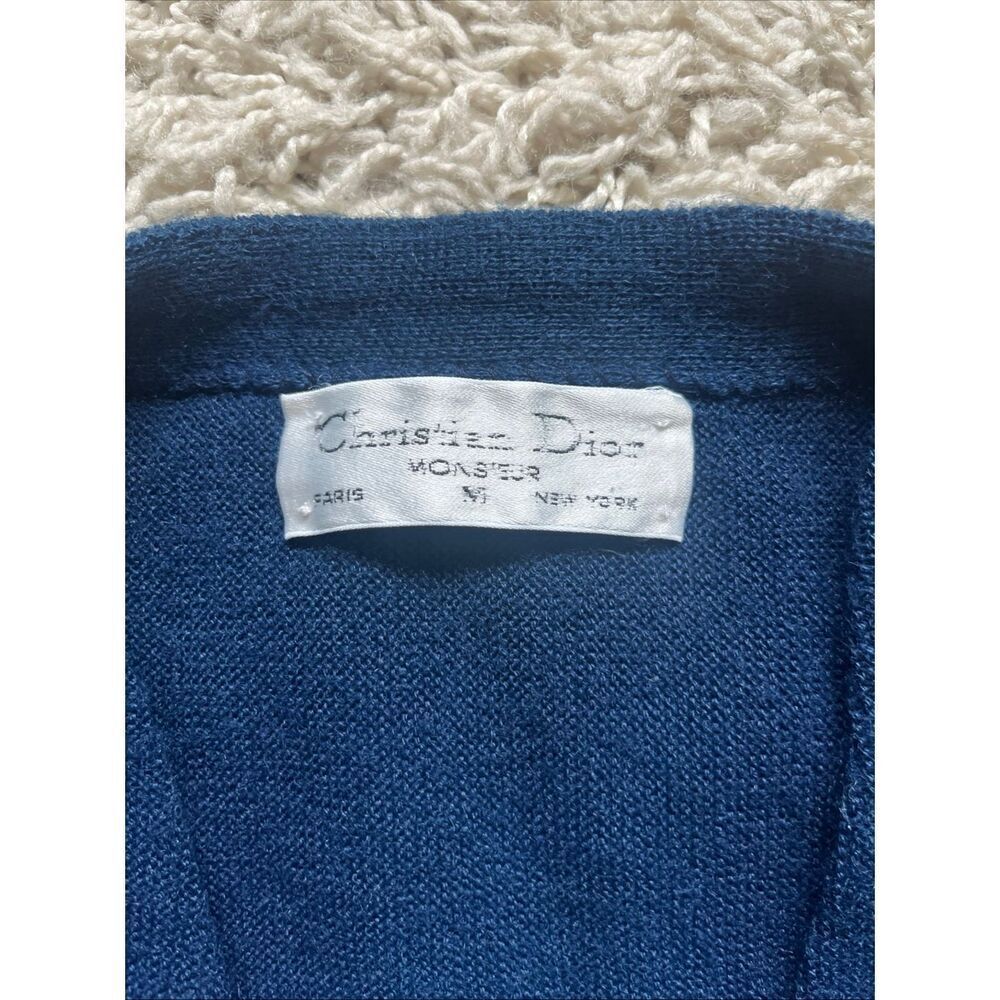 Vintage Christian Dior Monsieur Sweater M Orlon USA Made Logo Cardigan Navy Blue - Picture 6 of 12
